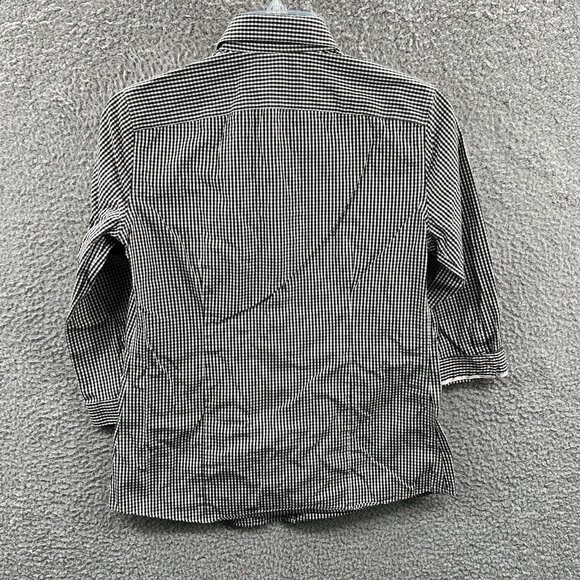 Lands End Womens Top 2 Black White Gingham Button Front No Iron Supima Shirt - Picture 2 of 9
